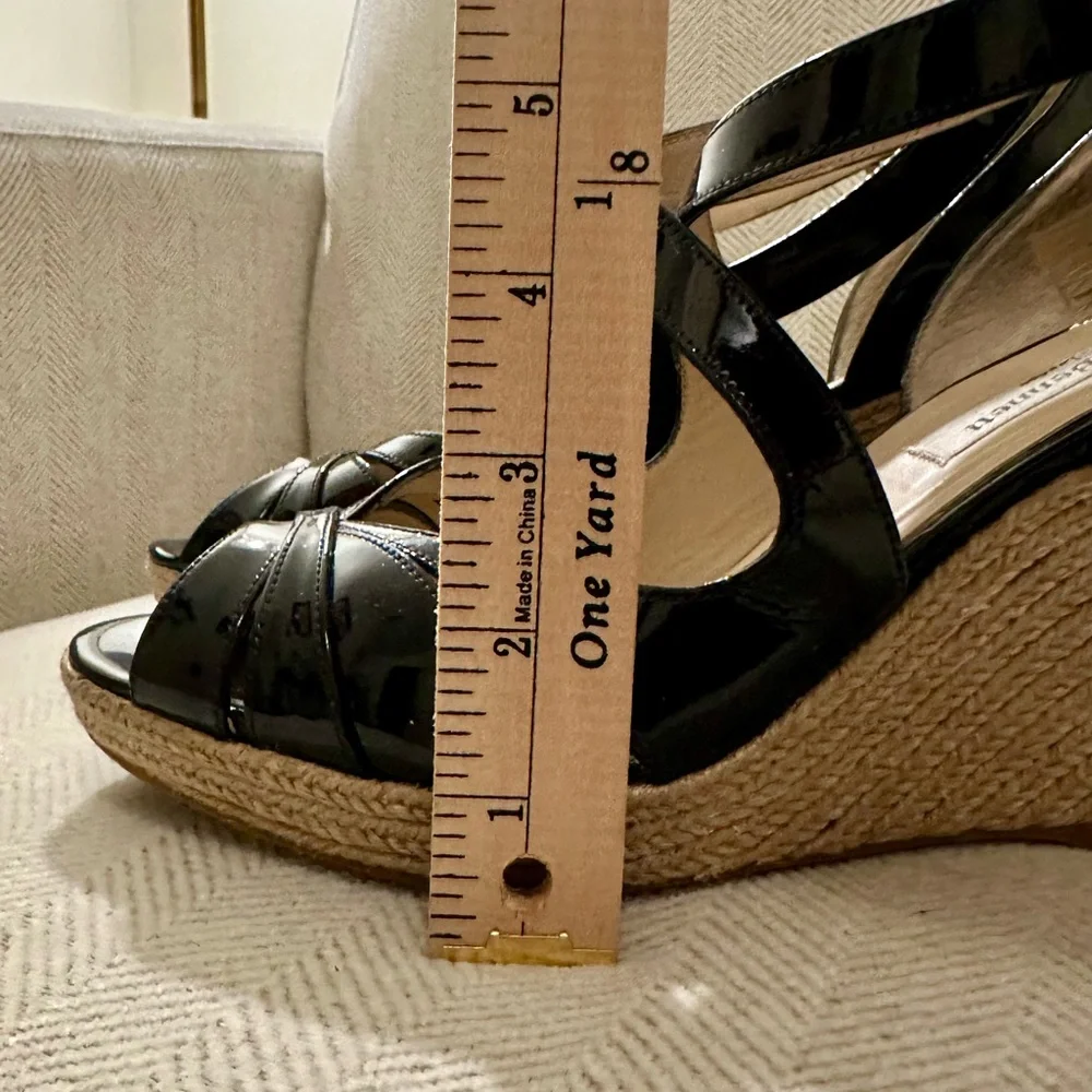 LK Bennett Black Patent Espadrille Wedges 39.5